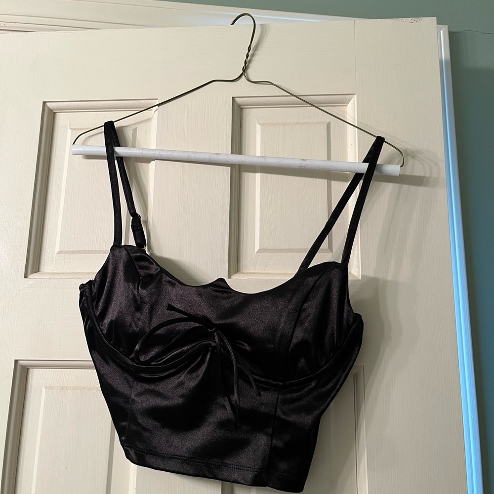 Princess Polly Black Satin Crop Top